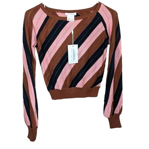 foxiedox Tops - Foxiedox Top Pullover Cropped Striped Knit Long Sleeve Size Small